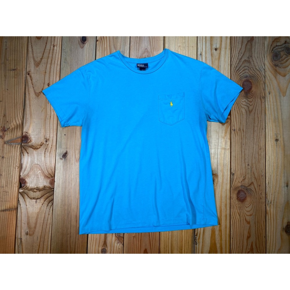 Vintage 90s/Y2k Polo Ralph Lauren Cabana Blue 100% Cotton Pocket T-Shirt